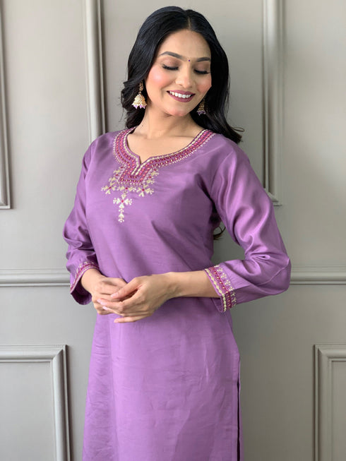 Lavender Viscose Chanderi Pant Suit 193059 Back View